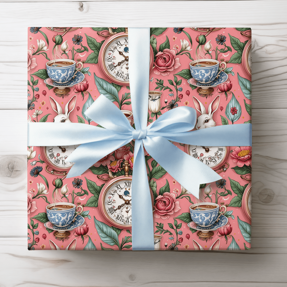 Tea Time Tumbles – Wonderland Clock & Cup Wrapping Paper