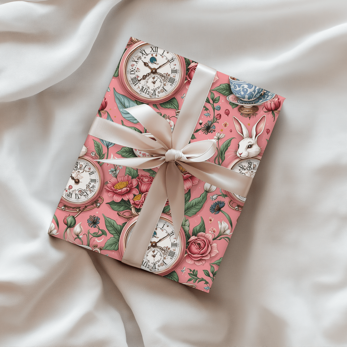 Tea Time Tumbles – Wonderland Clock & Cup Wrapping Paper