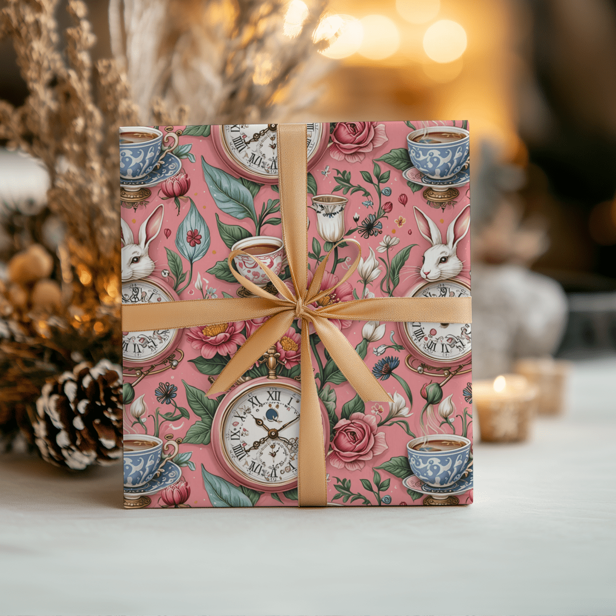 Tea Time Tumbles – Wonderland Clock & Cup Wrapping Paper