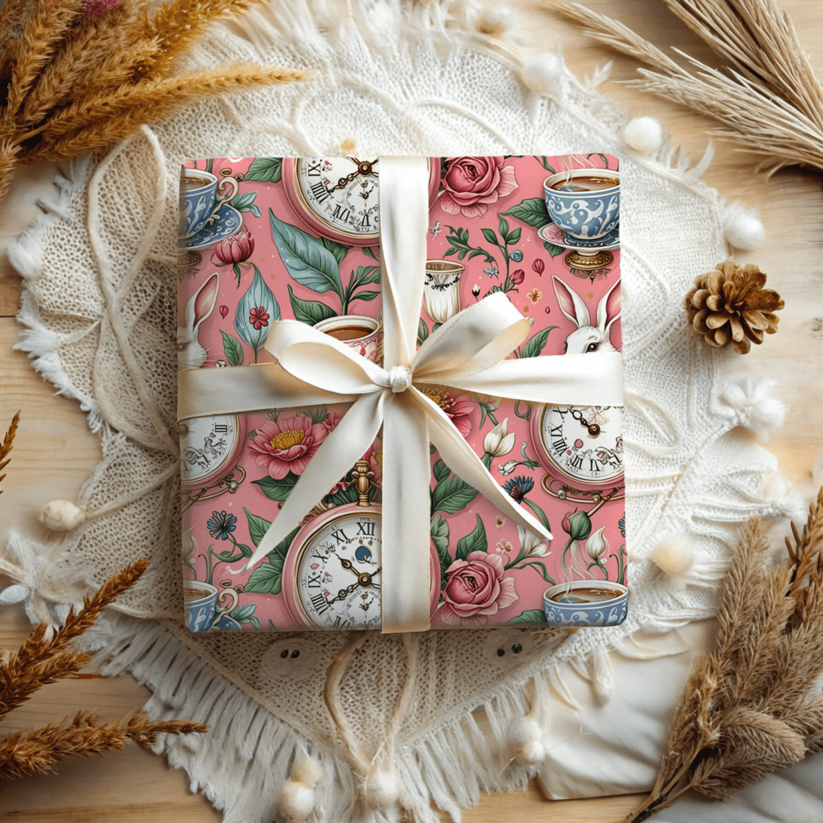 Tea Time Tumbles – Wonderland Clock & Cup Wrapping Paper