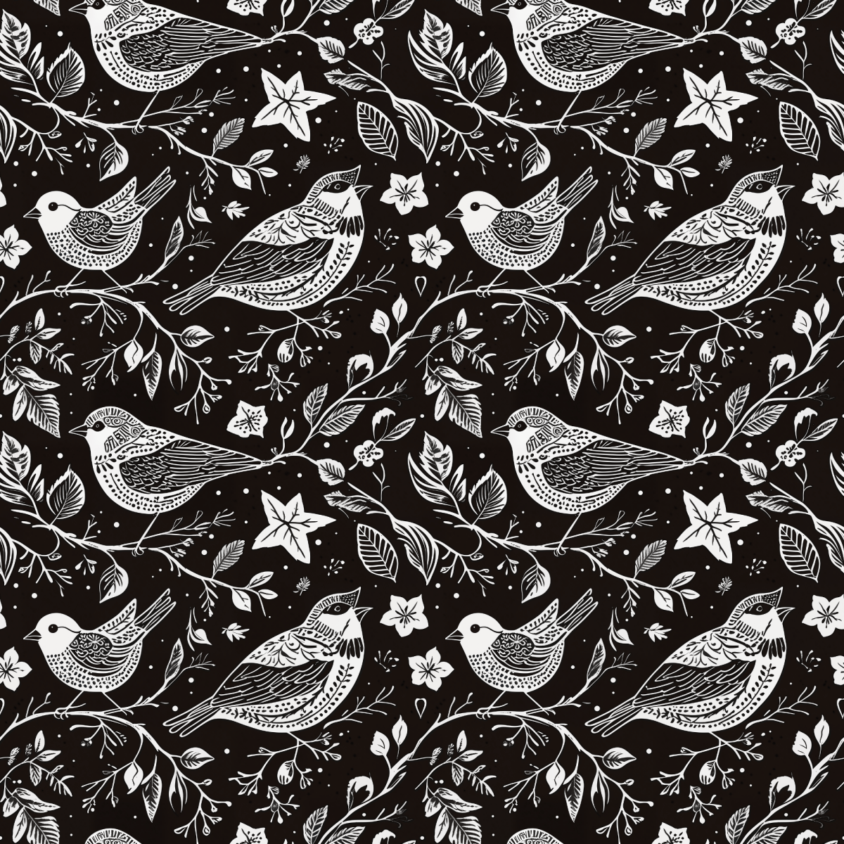 Songbirds in Shadow – Black & White Bird Wrapping Paper