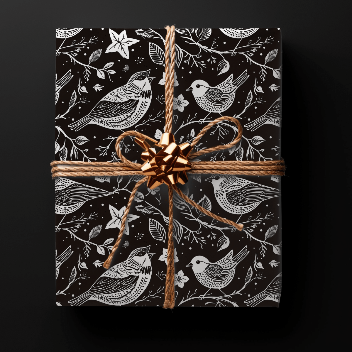 Songbirds in Shadow – Black & White Bird Wrapping Paper