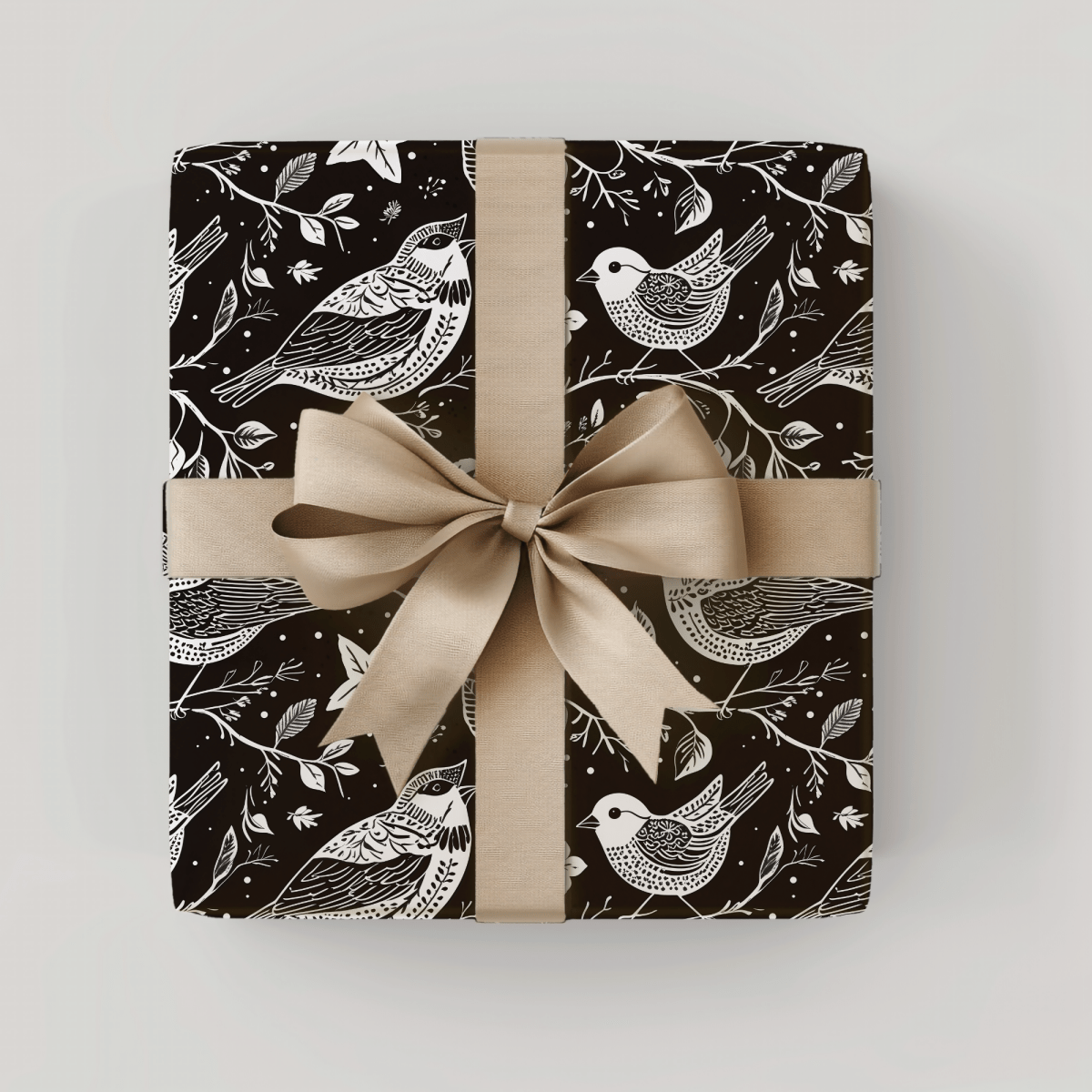 Songbirds in Shadow – Black & White Bird Wrapping Paper