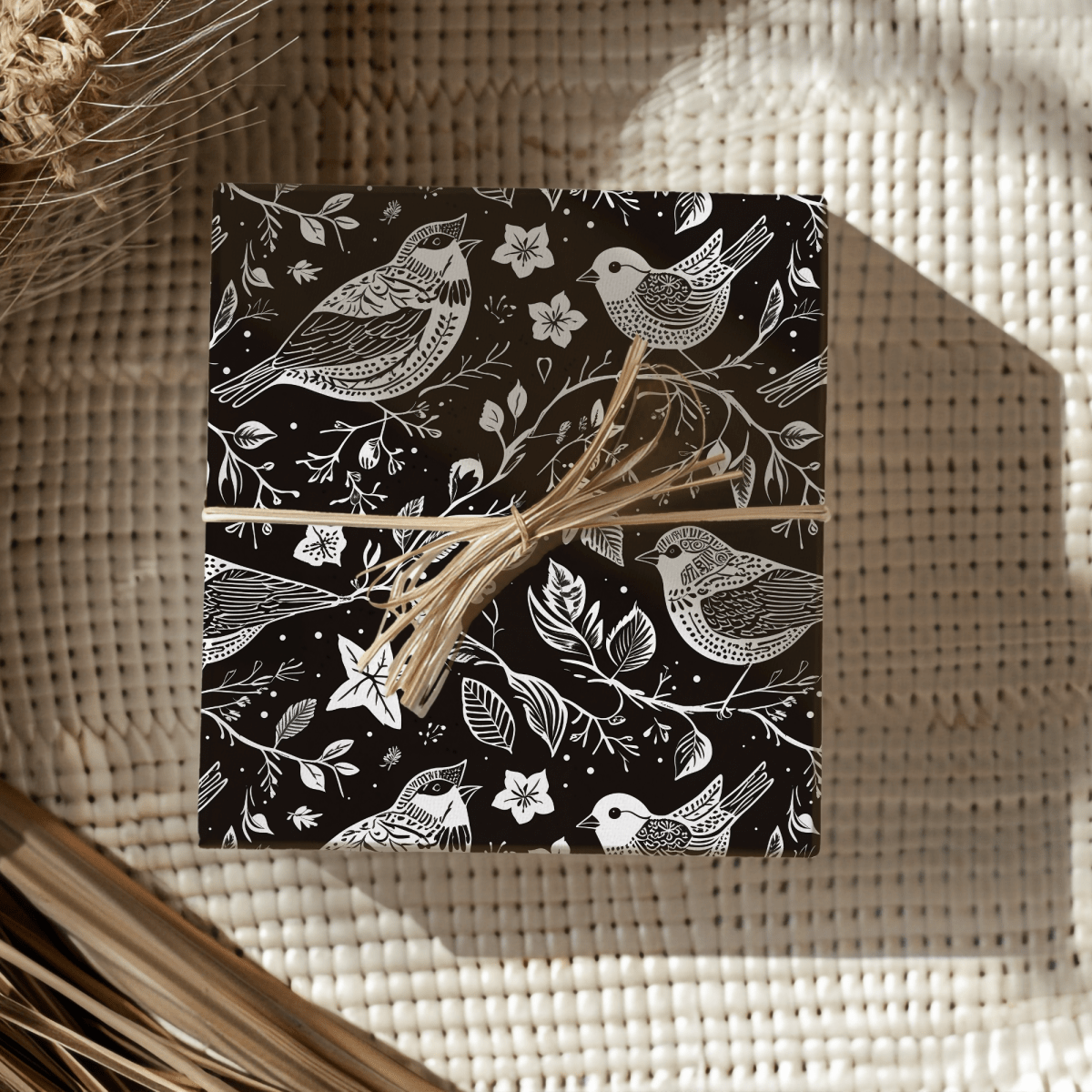 Songbirds in Shadow – Black & White Bird Wrapping Paper