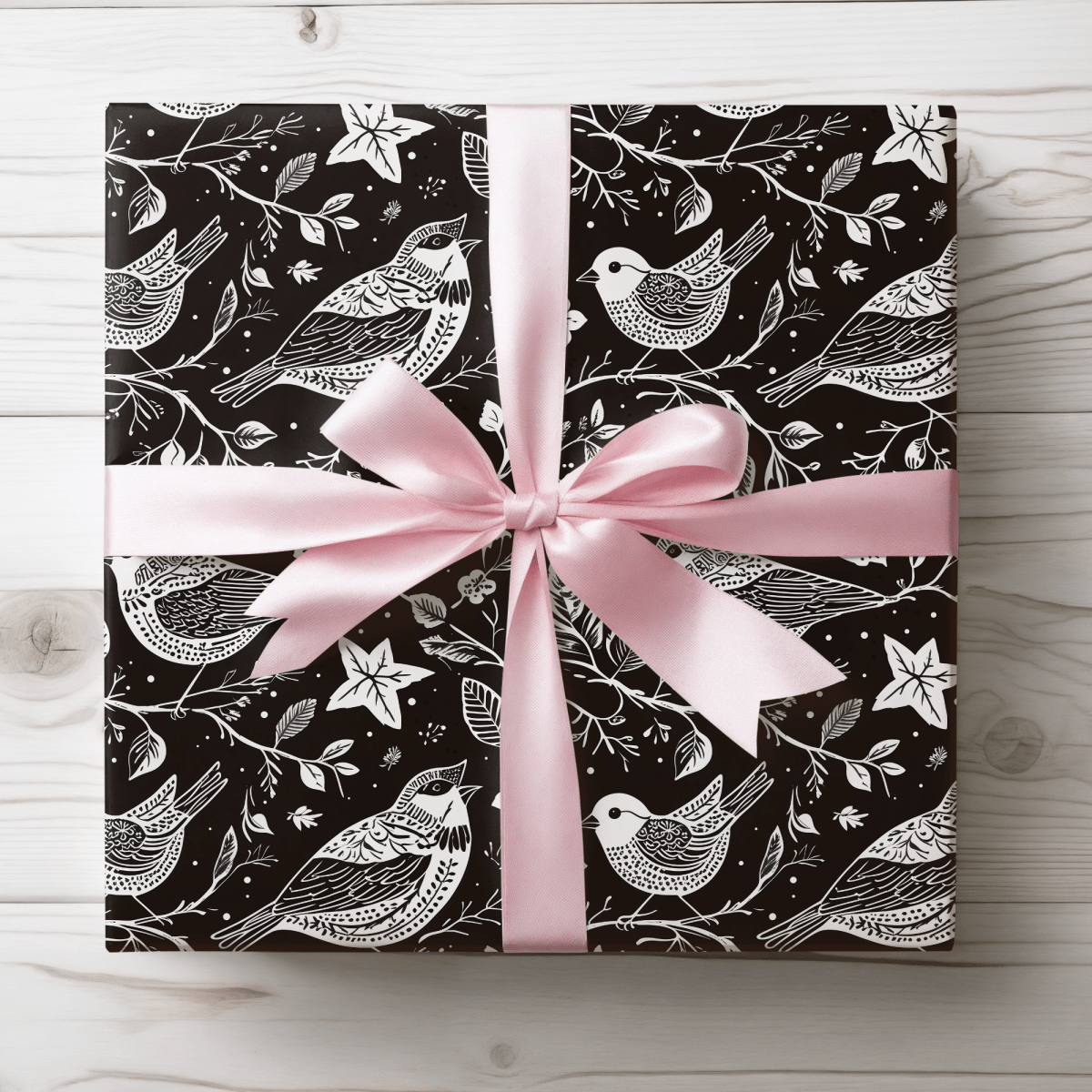 Songbirds in Shadow – Black & White Bird Wrapping Paper
