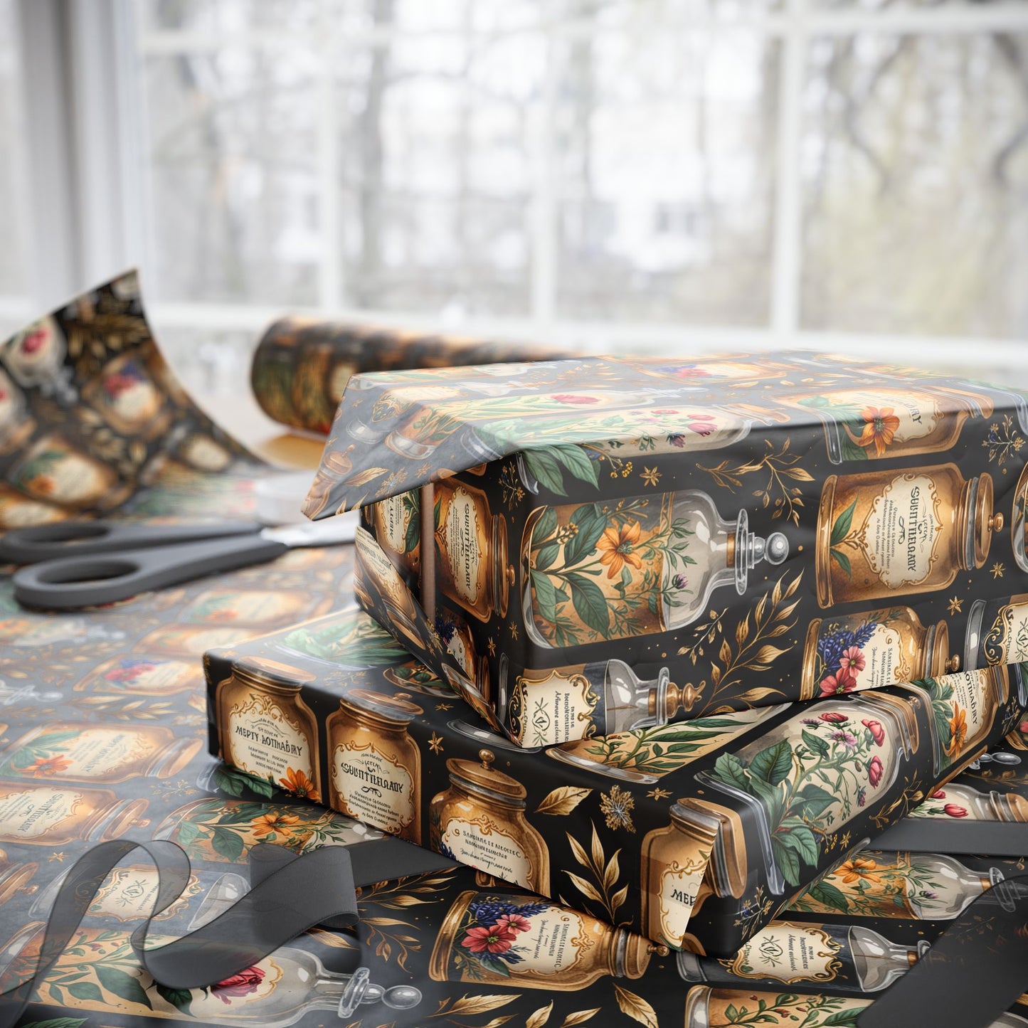 Wrapping Paper - Elegant Apothecary Vintage - Inspired Design