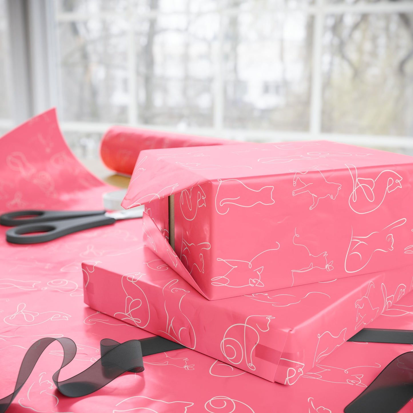 Whimsical Pink Cat Wrapping Paper