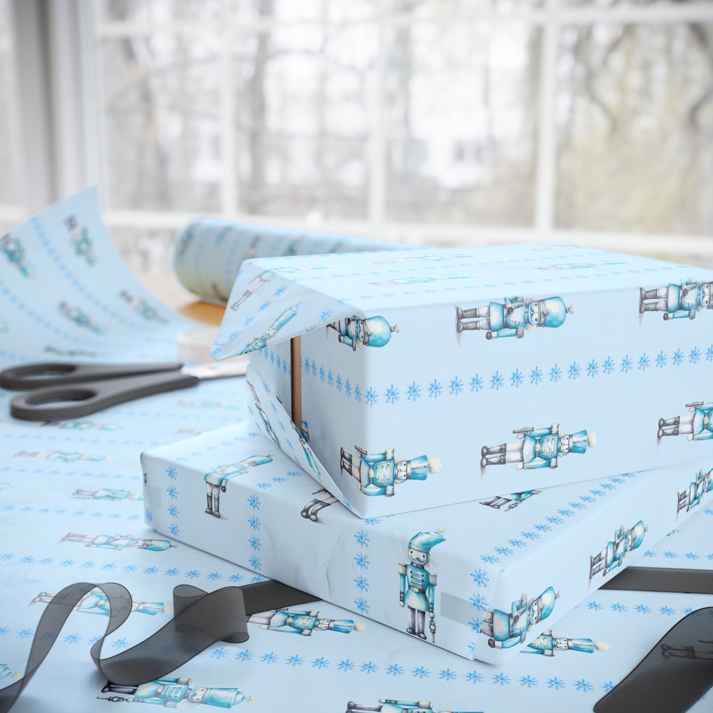 Ice Cracker Suite – Snowy Blue Nutcracker Wrapping Paper