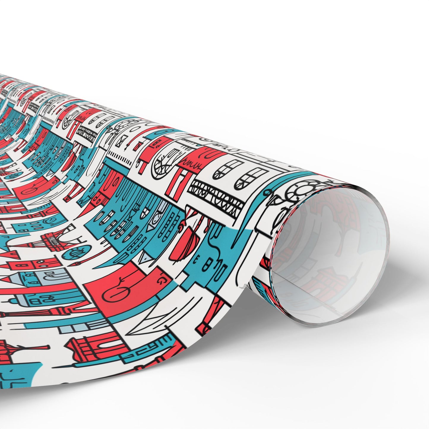 Wrapping Papers: Colorful Blue & Red Abstract Cityscape