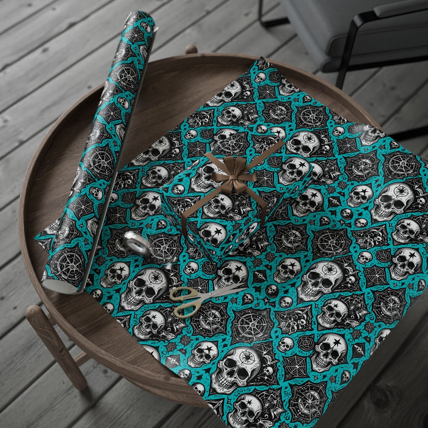 Blue Gothic Skull Wrapping Paper