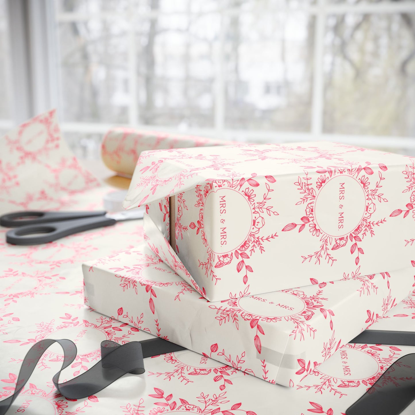 Charming Mrs & Mrs Pink and White Wrapping Paper