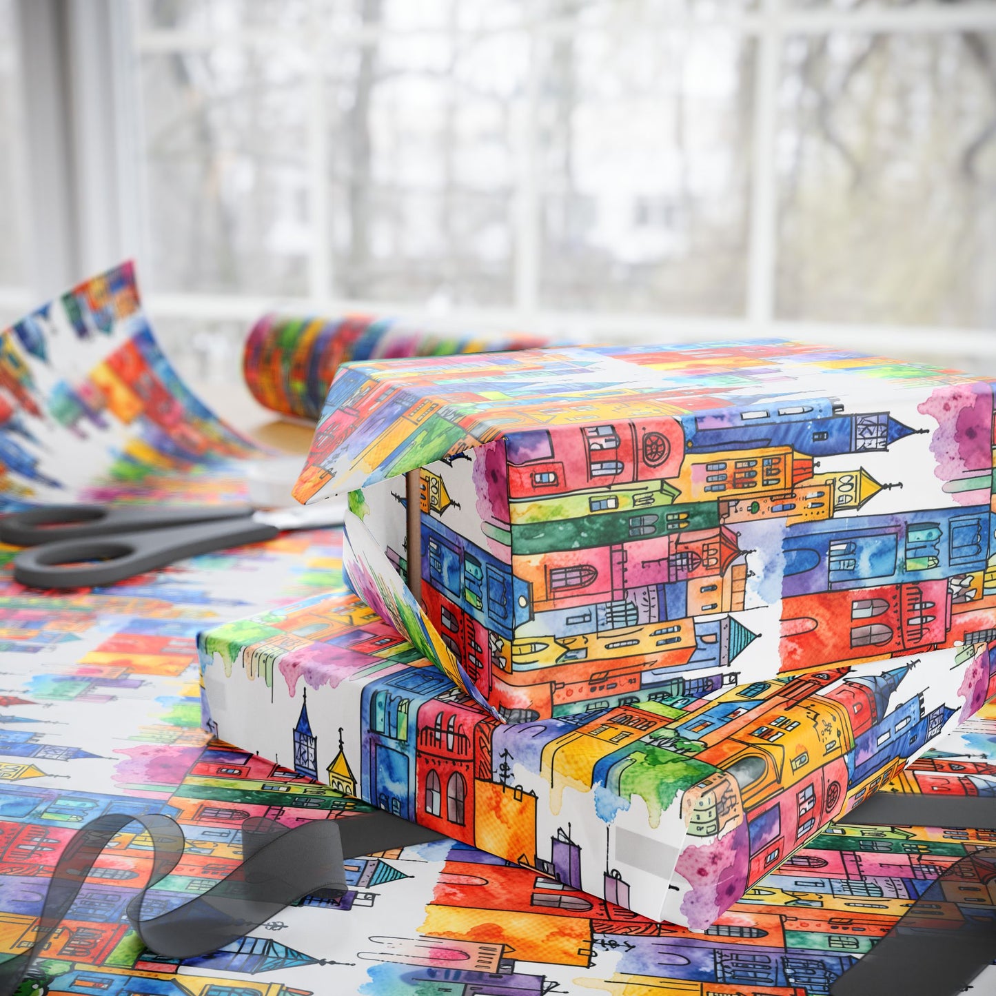 Colorful Cityscape Wrapping Paper - Gift Wrap