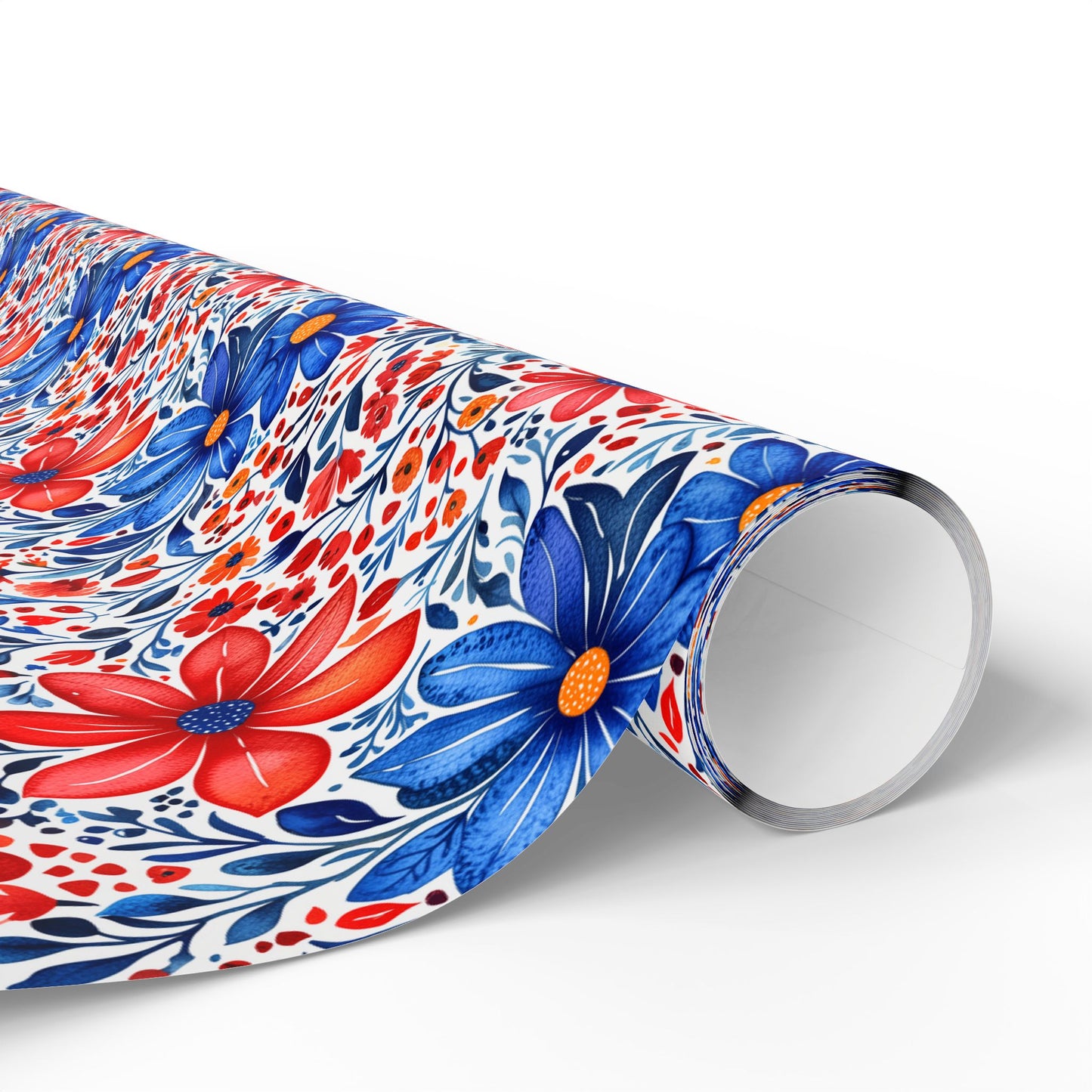 Red, White and Blue Floral Wrapping Paper