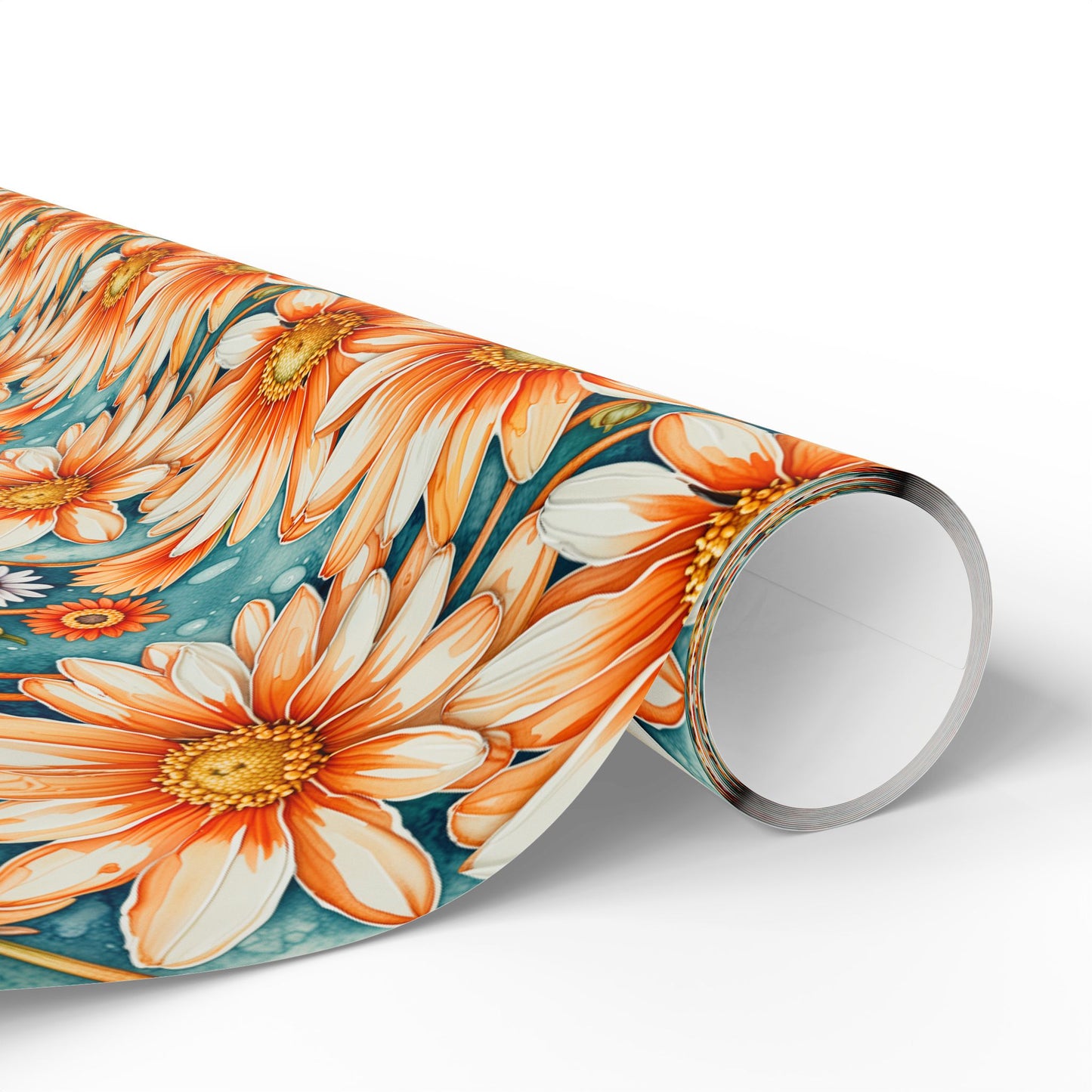 Vibrant Orange Floral Wrapping Paper