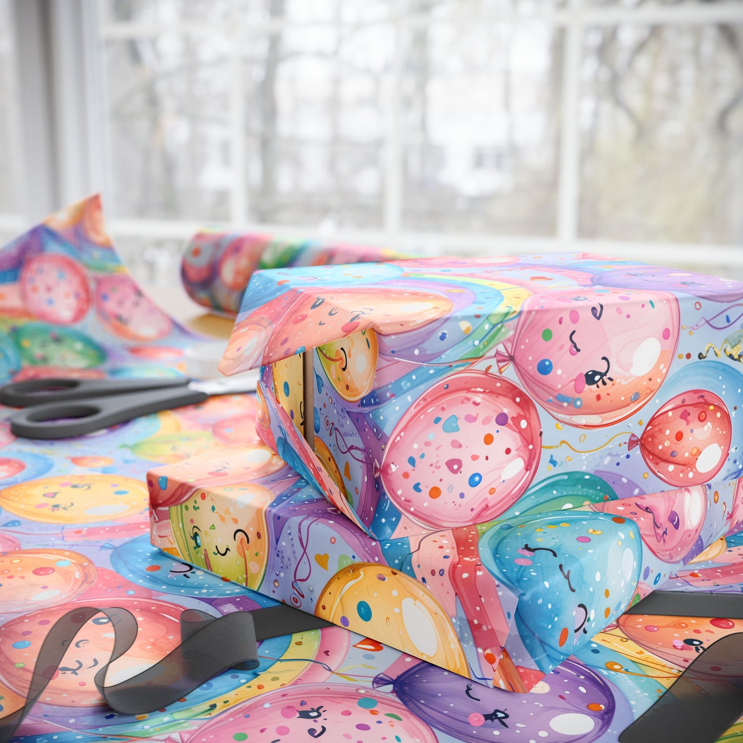 Whimsical Balloon and Rainbow Wrapping Paper