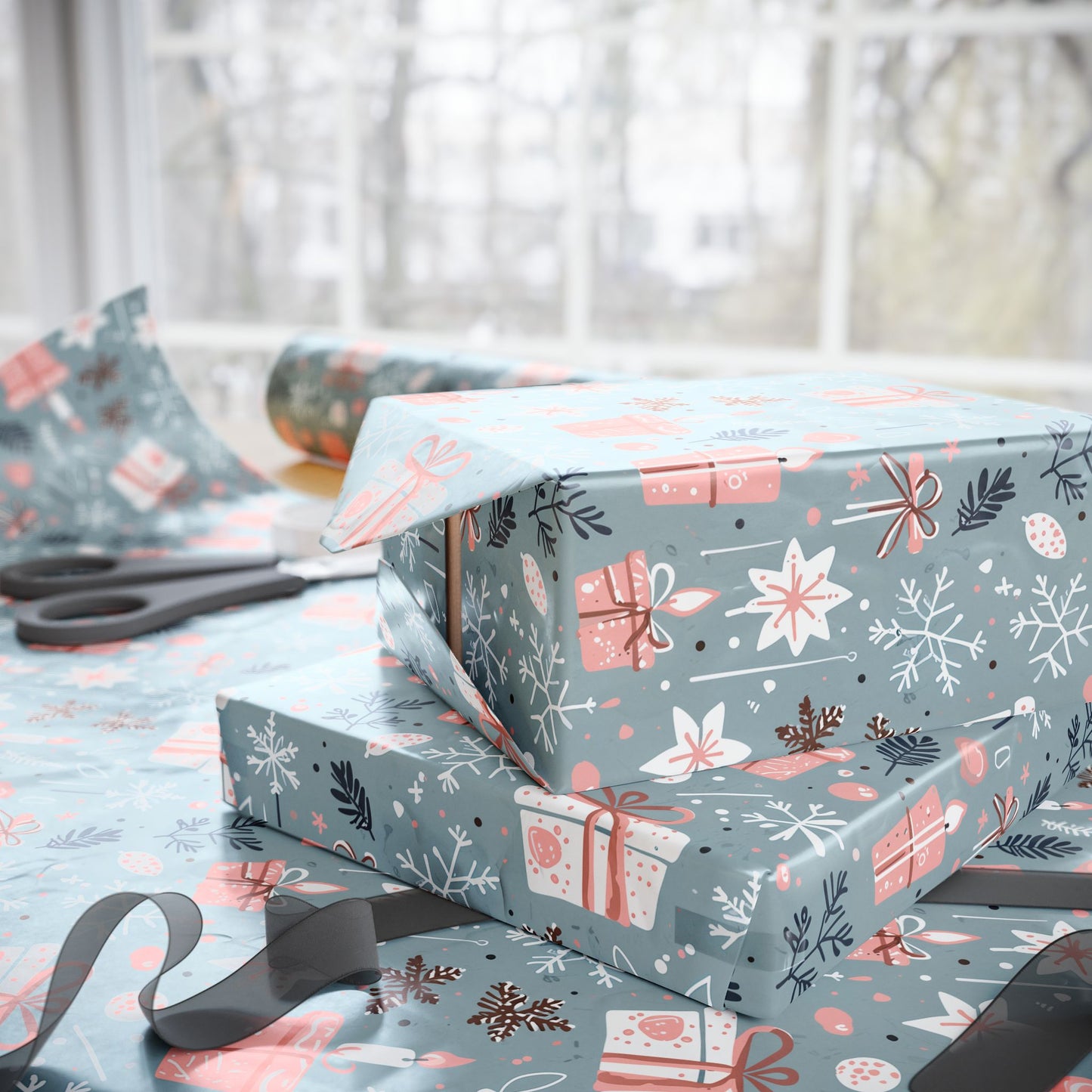 Whimsical Pink & Blue Holiday Wrapping Papers