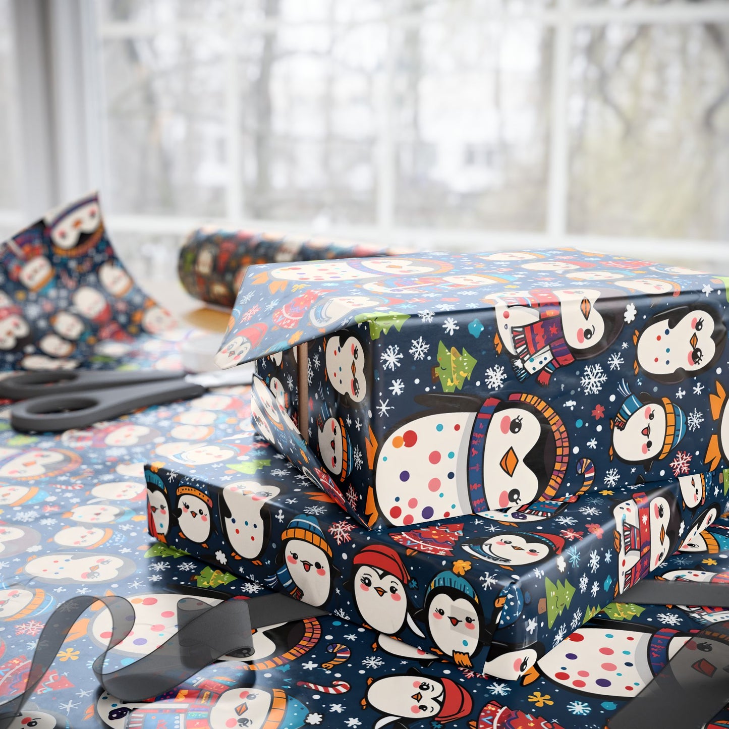 Waddle Wonderland – Cozy Penguins in Holiday Sweaters Wrapping Paper