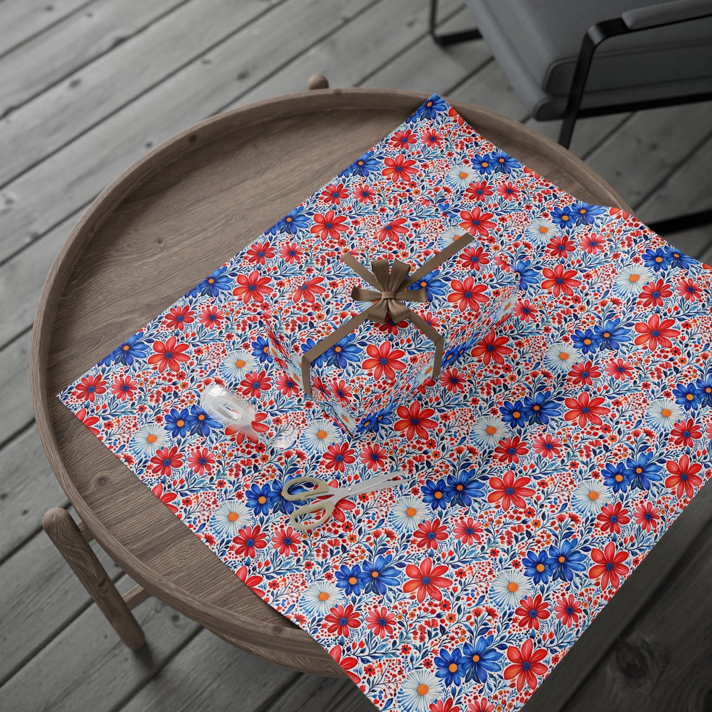 Red, White and Blue Floral Wrapping Paper