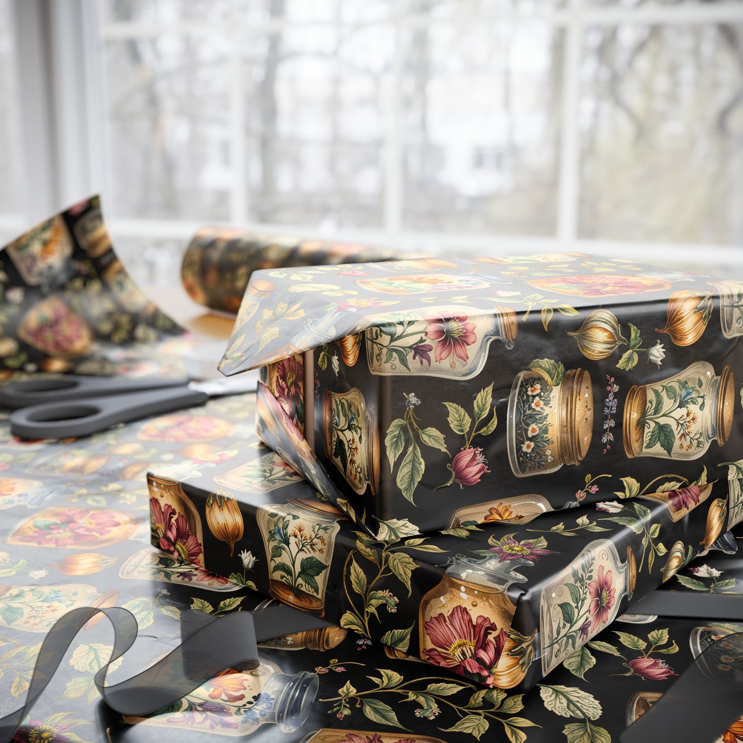 Wrapping Papers - Chic Apothecary Floral Vintage Glass Jar Pattern