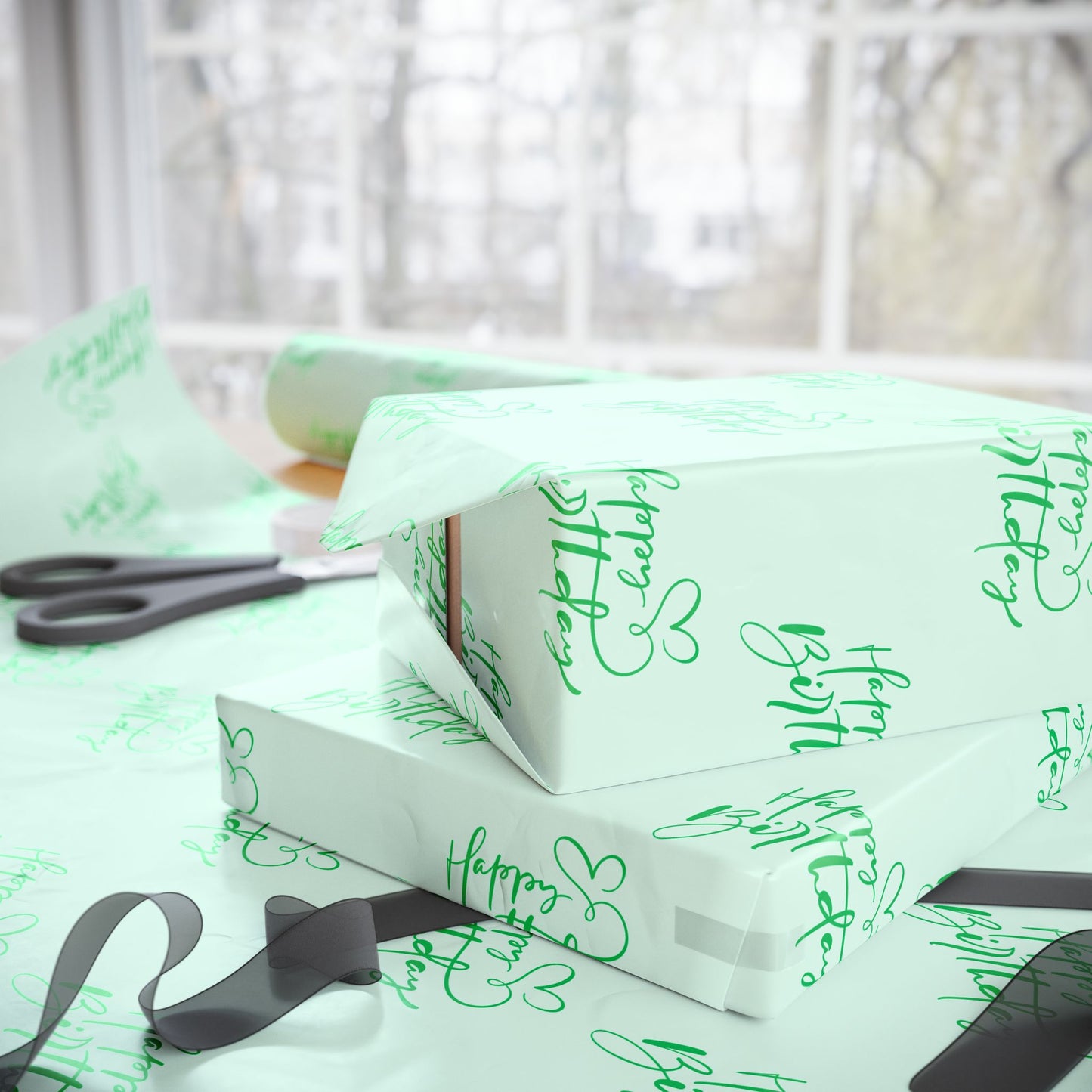 Whimsical Green Happy Birthday Wrapping Paper