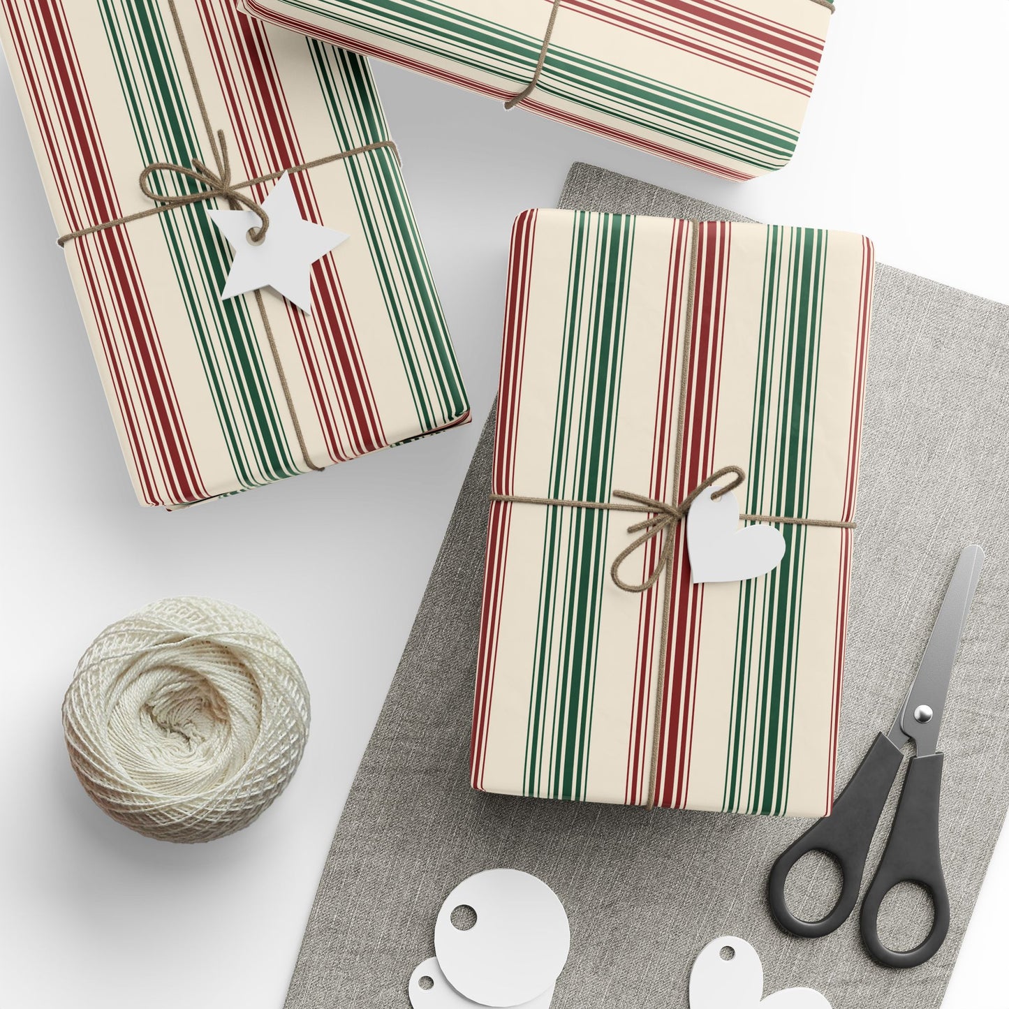 Festive Red & Green Striped Wrapping Paper