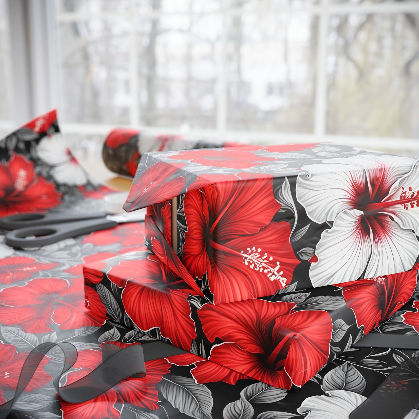 Hibiscus Floral Print Gift Wrapping Paper - Lokipawz