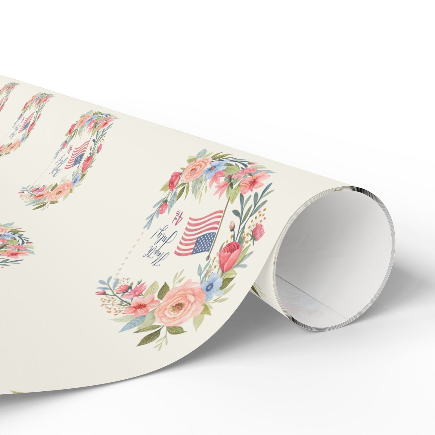 Floral American Flag Wrapping Paper for 4th of July