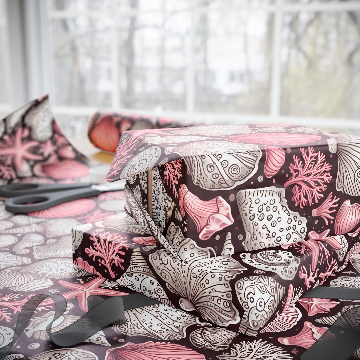 Pink Seashell Beach Theme Wrapping Paper