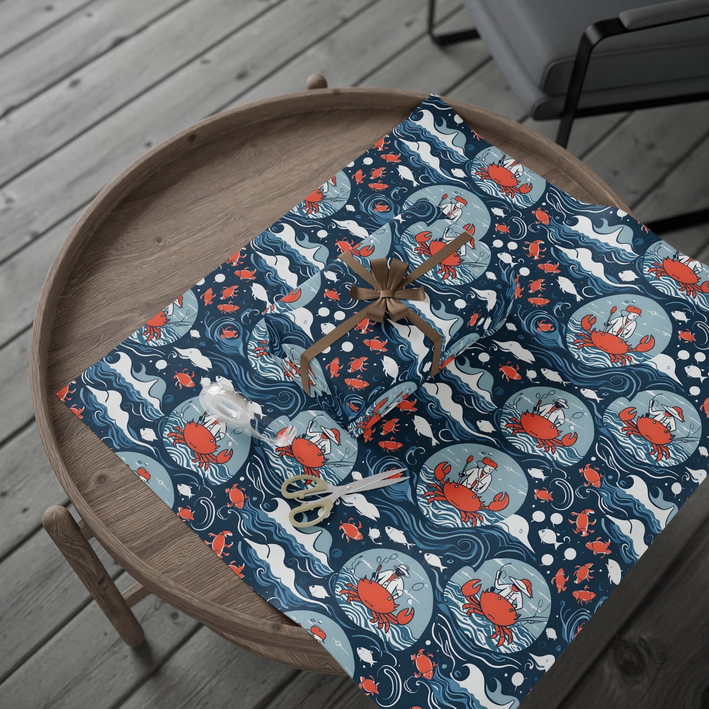 Silly Fisherman Wrapping Paper with Crab Design