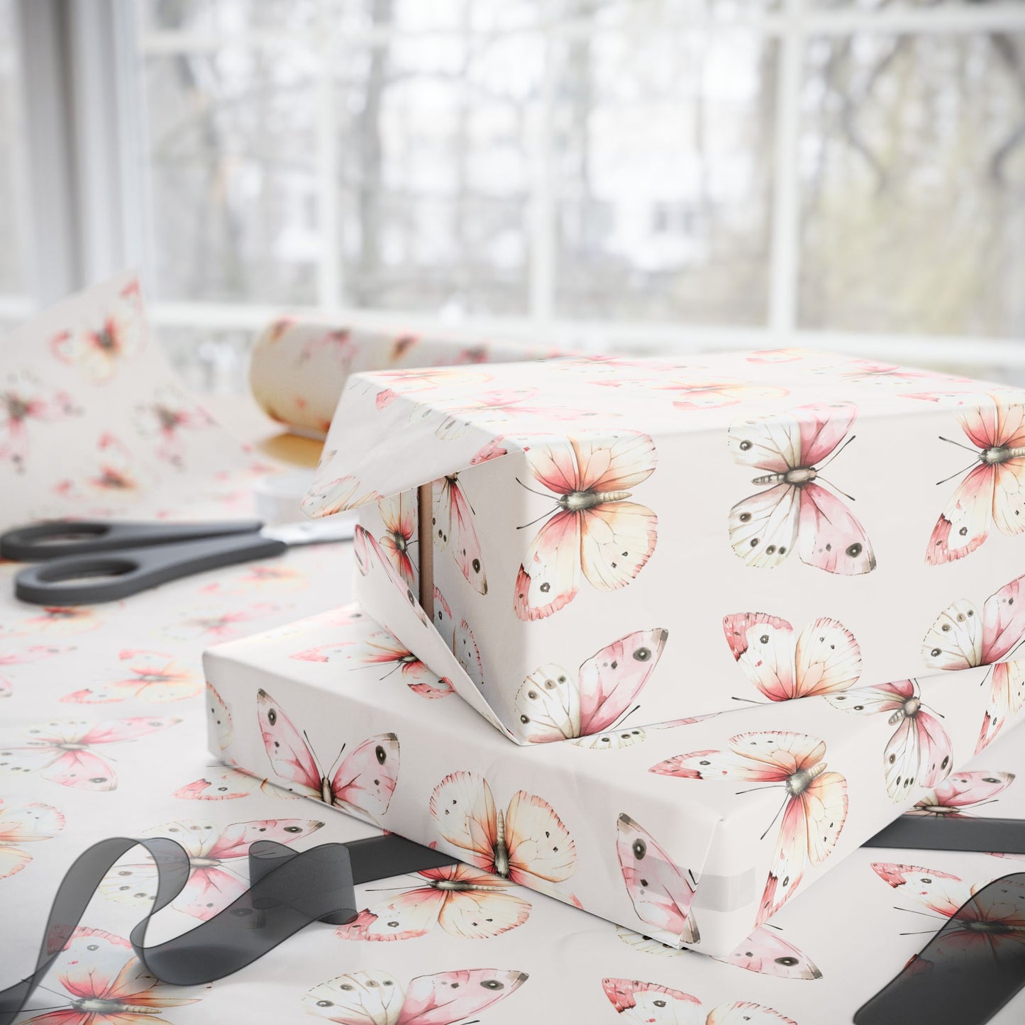 Wrapping Papers - Elegant Pink Butterfly Design for Birthdays and Special Occasions
