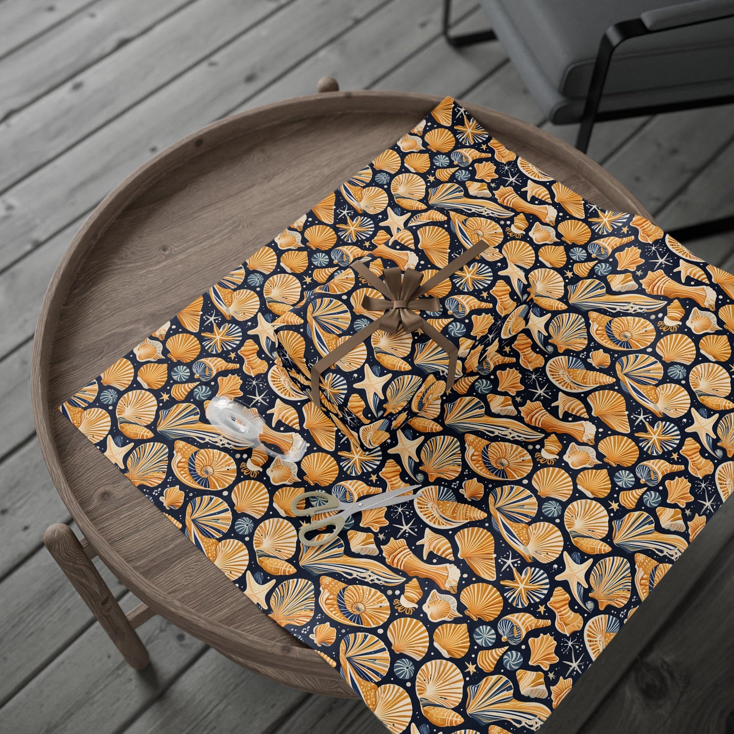 Seashell - Inspired Navy and Yellow Gift Wrap