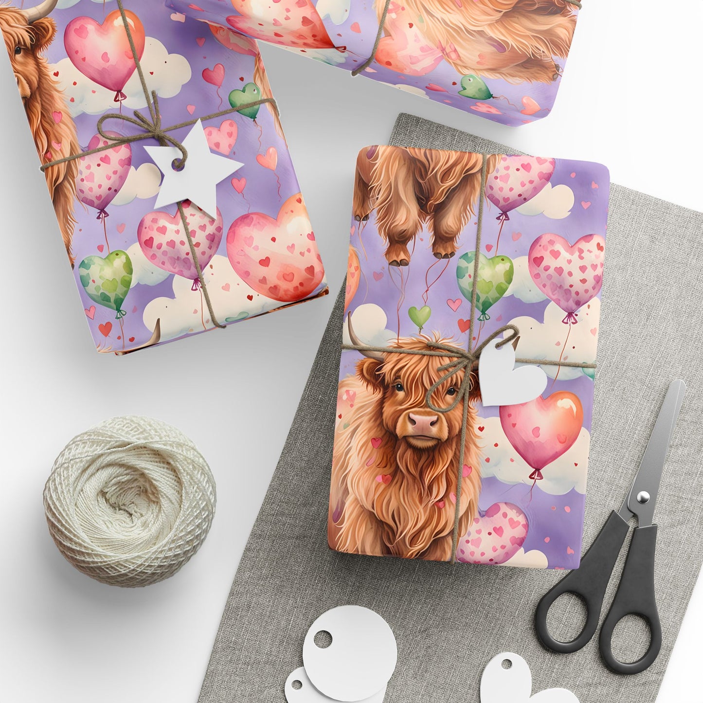 Wrapping Paper: Purple Valentine's Day Highland Cow