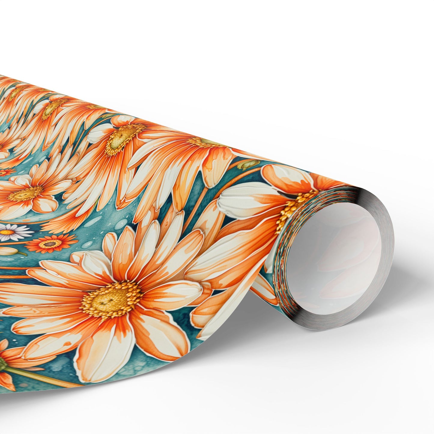 Vibrant Orange Floral Wrapping Paper