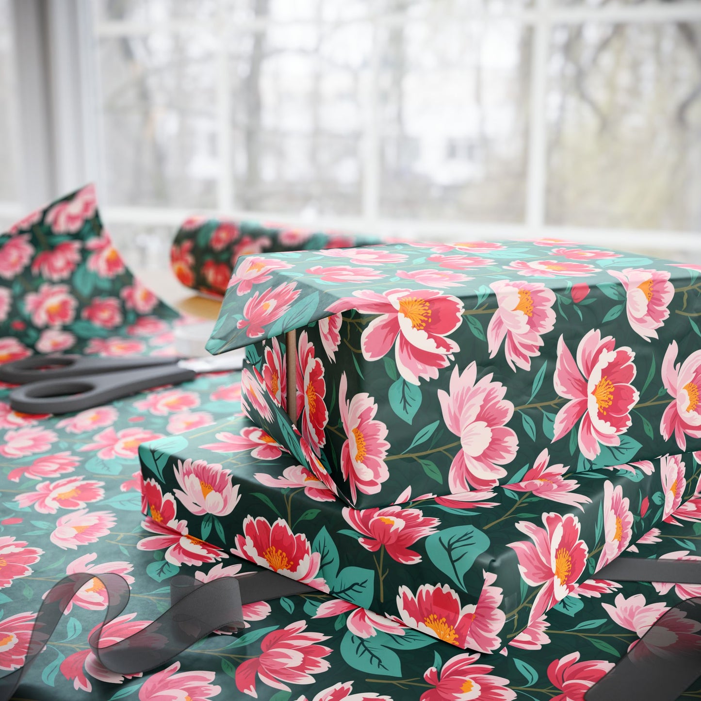 Pink & Green Floral Gift Wrapping Paper