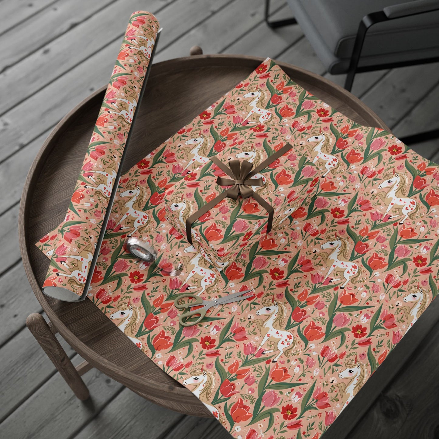 Playful Ponies and Tulips Romantic Gift Wrap
