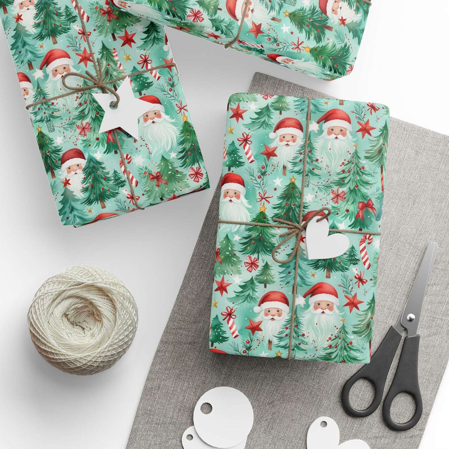 Jingle Beards & Forest Cheer – Santa & Trees Wrapping Paper