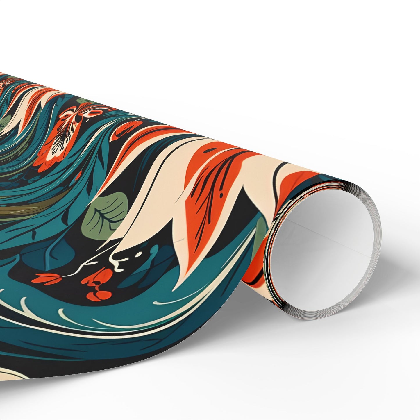 Orange Green Blue Botanical Floral Wrap for Presents
