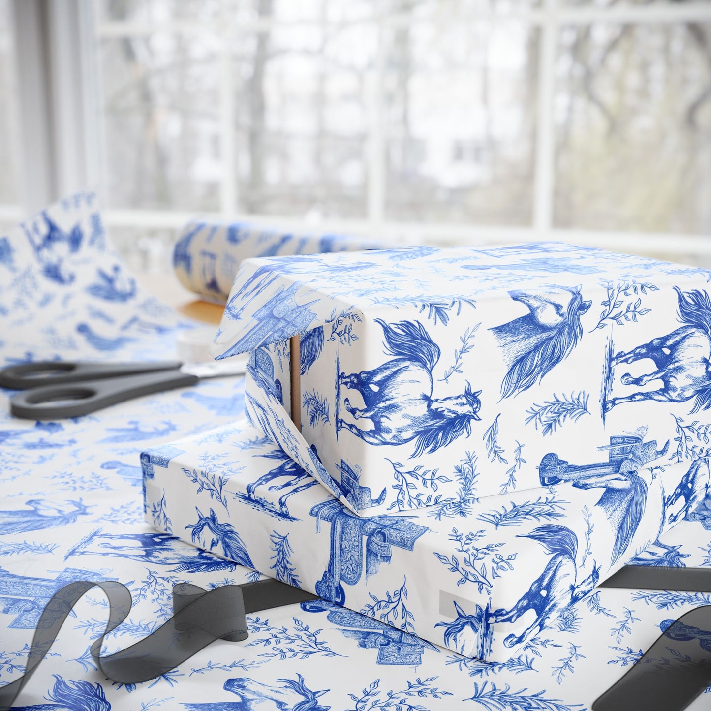 Elegant Horse Toile De Jouy Gift Wrap