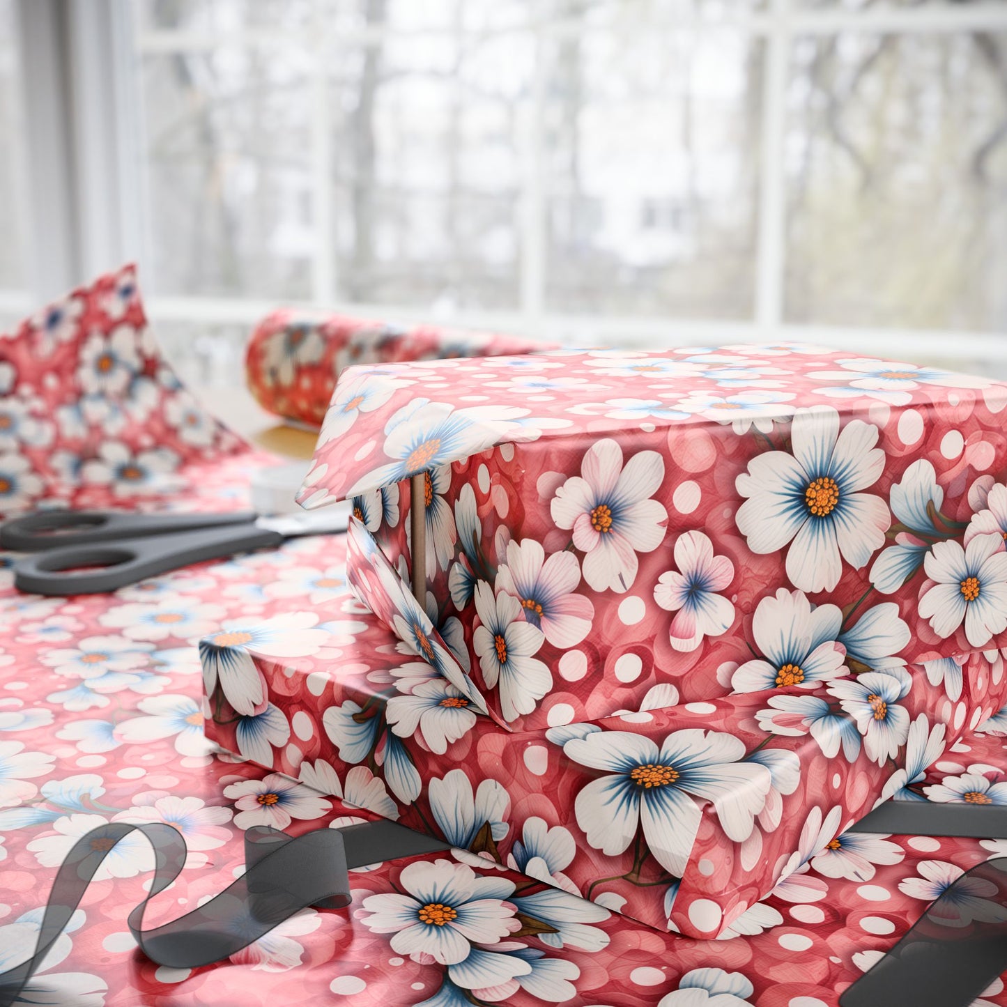 Pink Floral Wrapping Paper Roll