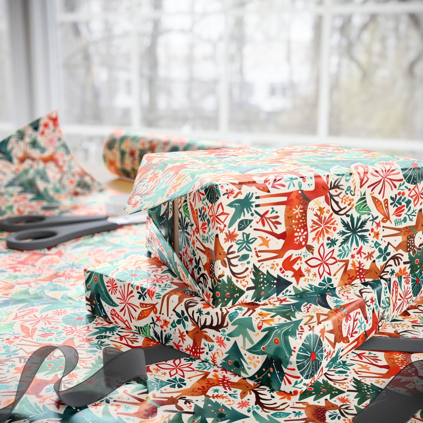 Deerly Beloved: Modern Reindeer Mayhem Wrapping Paper