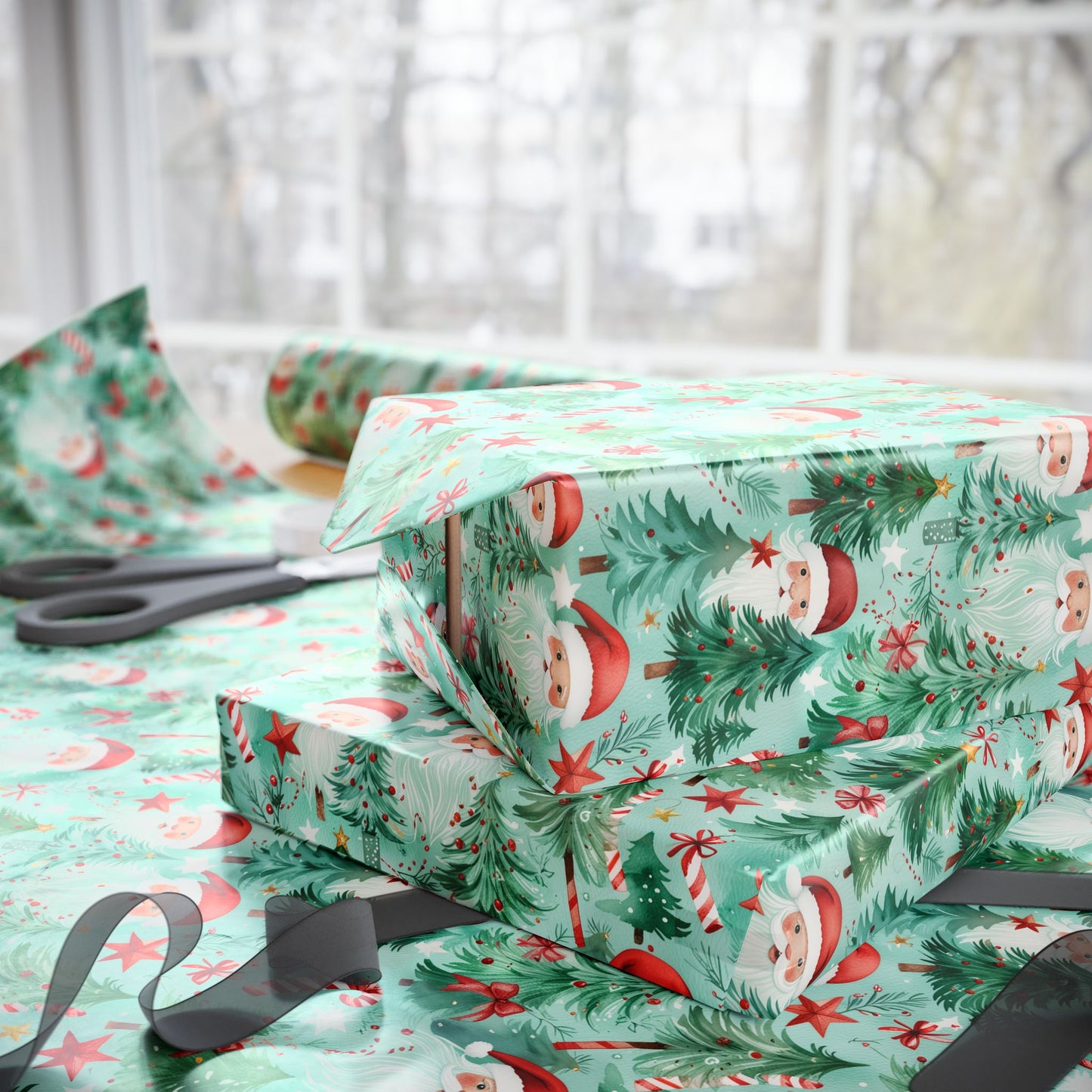 Jingle Beards & Forest Cheer – Santa & Trees Wrapping Paper