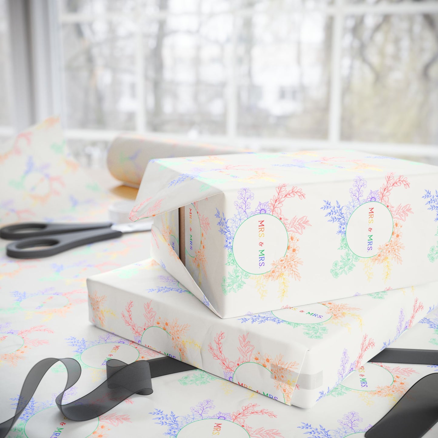 Rainbow Mrs. & Mrs. Gift Paper