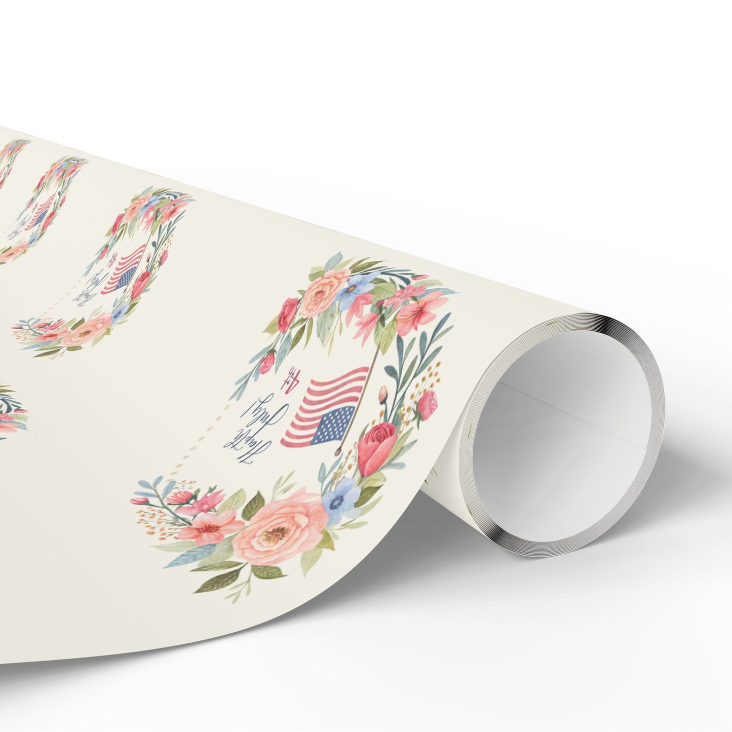 Floral American Flag Wrapping Paper for 4th of July