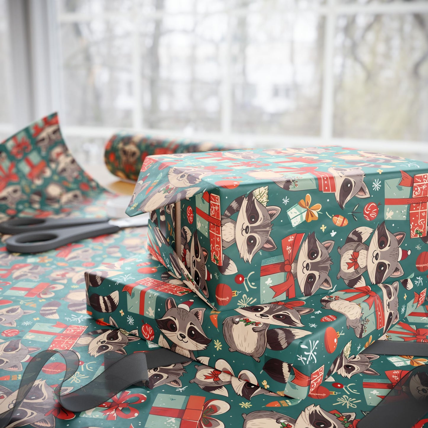Wrapscallions – Raccoon Mischief Christmas Wrapping Paper