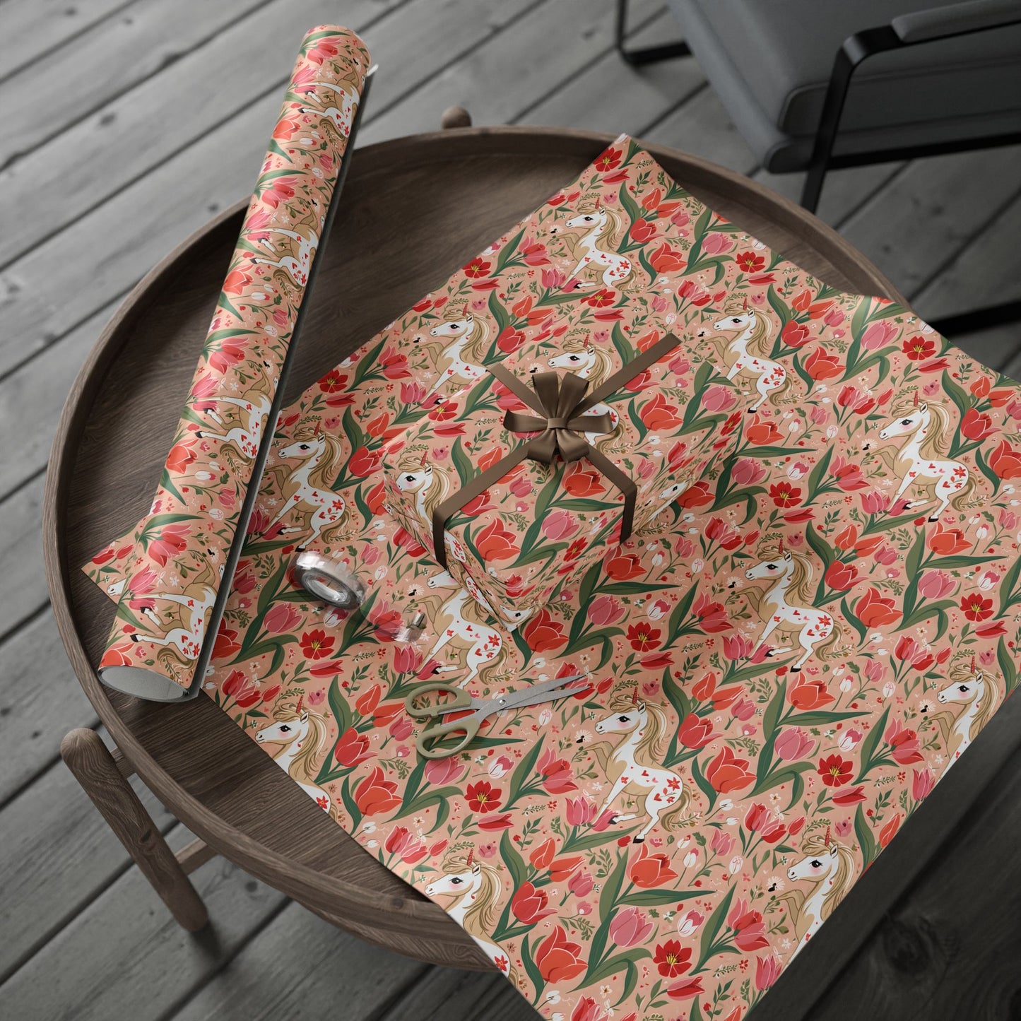 Playful Ponies and Tulips Romantic Gift Wrap