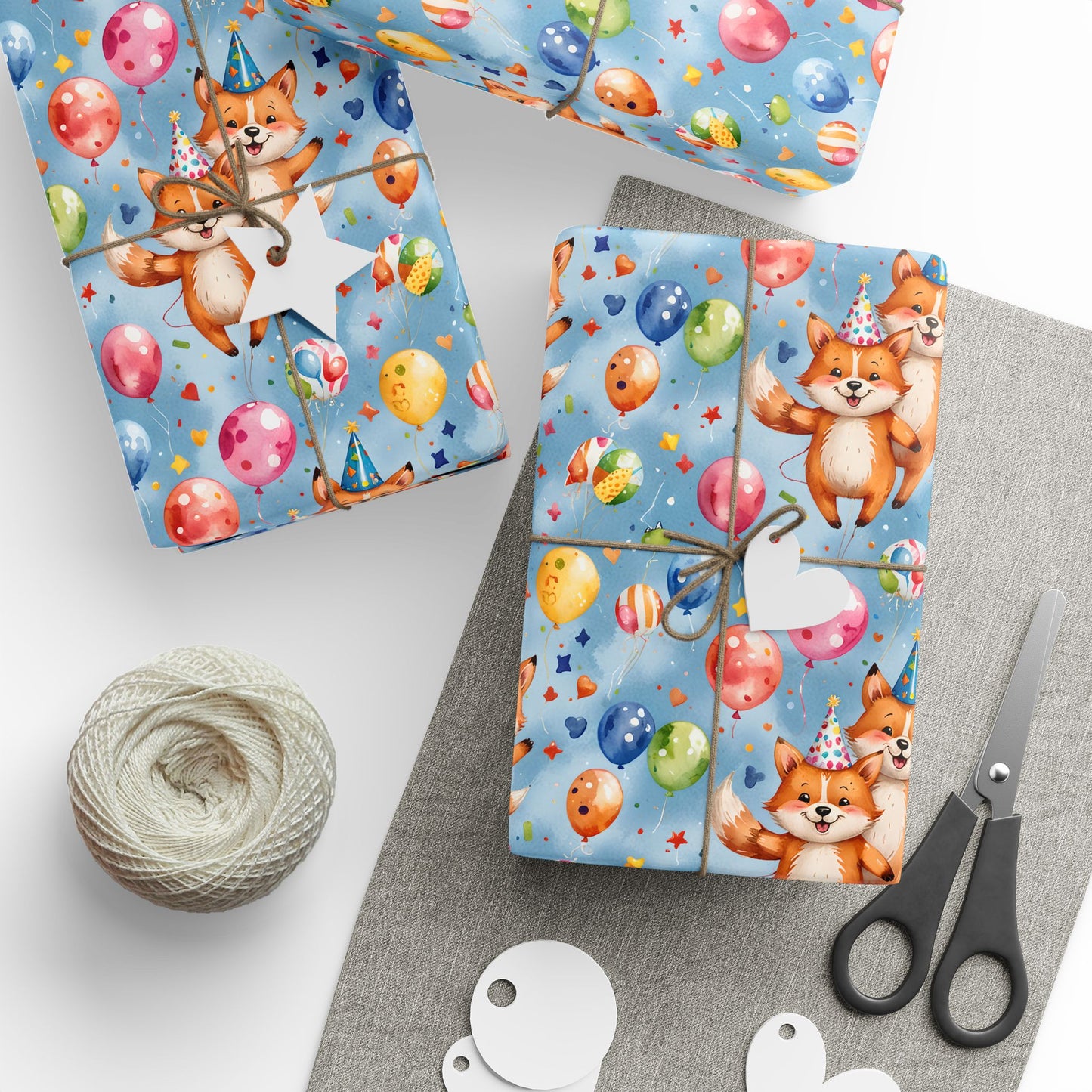 Cute Fox and Balloon Gift Wrap Birthday Party Decor for Kids or Cool Adults