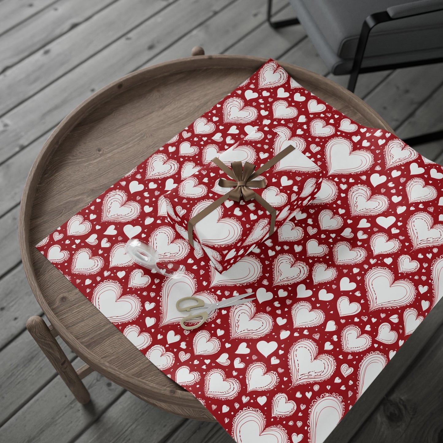 Romantic White and Red Heart Wrapping Papers
