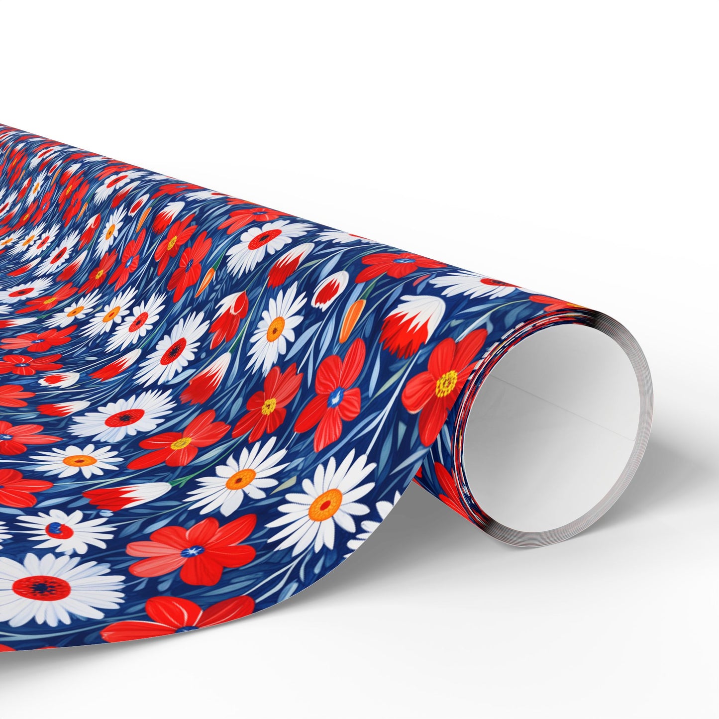 Vibrant Red, Blue and White Floral Wrapping Paper