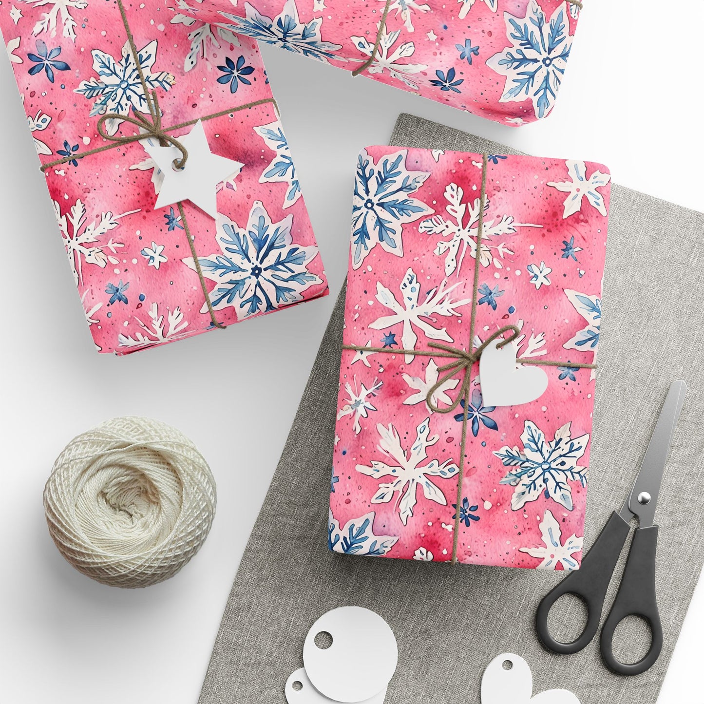 Frosted Flurries & Blush Whirlwinds – Pink Snowflake Wrapping Paper