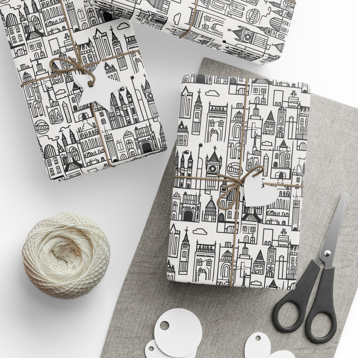 Elegant Black and White Abstract Cityscape Wrapping Paper